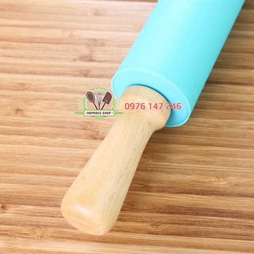 Cây cán bột silicon lăn tay gỗ lớn