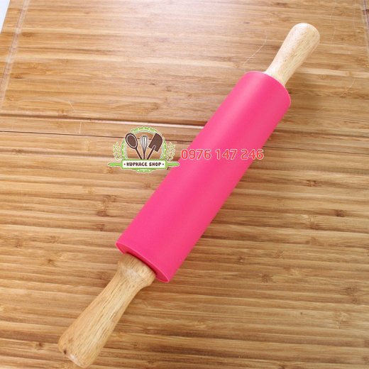 Cây cán bột silicon lăn tay gỗ lớn