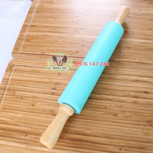 Cây cán bột silicon lăn tay gỗ lớn