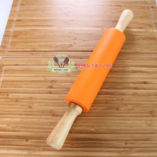 Cây cán bột silicon lăn tay gỗ lớn
