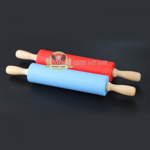 Cây cán bột silicon lăn tay gỗ nhỏ
