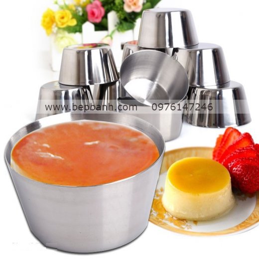 Bộ 10 khuôn inox làm flan kèm nắp nhựa