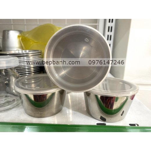 Bộ 10 khuôn inox làm flan kèm nắp nhựa