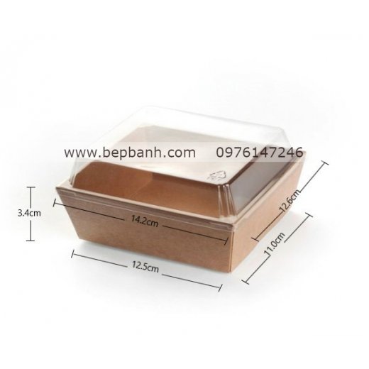 Khay giấy Kraft nắp PET - Vuông 1413 Khay giấy Kraft nắp PET - Vuông 1413