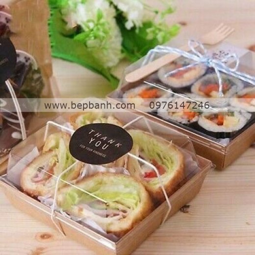Khay giấy Kraft nắp PET - Vuông 1413 Khay giấy Kraft nắp PET - Vuông 1413