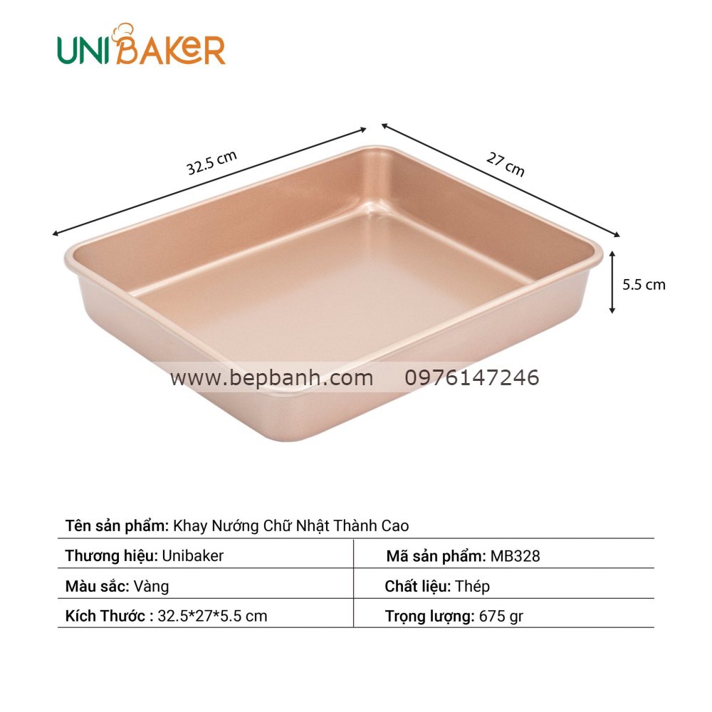 Khuôn chữ nhật đáy liền chống dính Uni MB 328