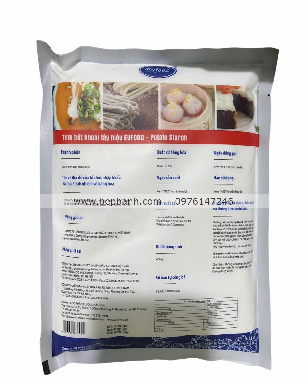 Tinh bột khoai tây Eufood 400gr Tinh bột khoai tây Eufood 400gr
