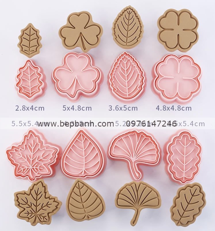 Bộ 8 nhấn nhựa bánh quy hồng Lá B113 Bộ 8 nhấn nhựa bánh quy hồng Lá B113