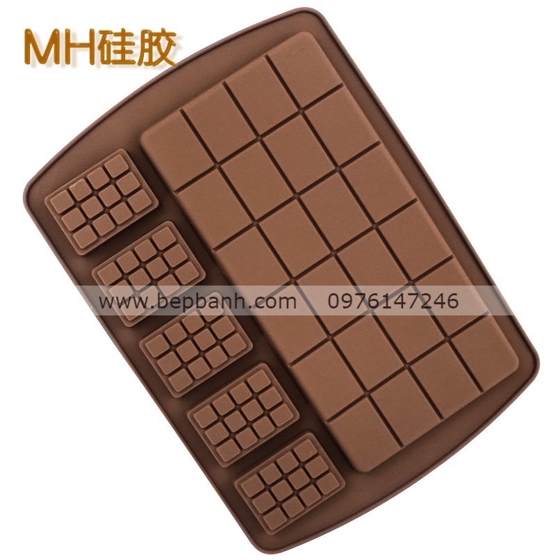 Khuôn silicon vỉ 6 miếng chocolate to nhỏ
