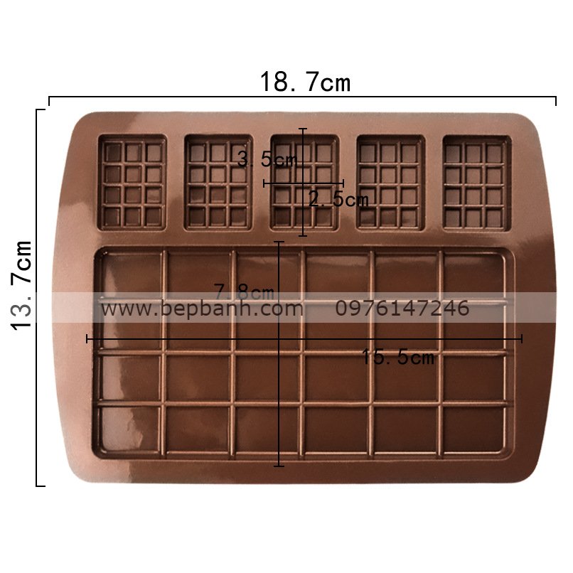 Khuôn silicon vỉ 6 miếng chocolate to nhỏ