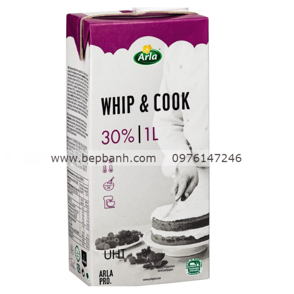 Kem tươi whipping cream Whip & Cook Arla 30% 1L Tím