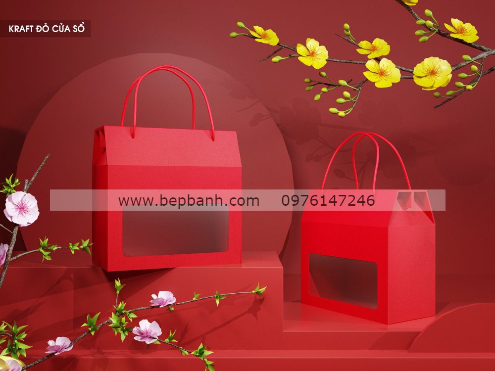 Hộp giấy Kraft đỏ cửa sổ