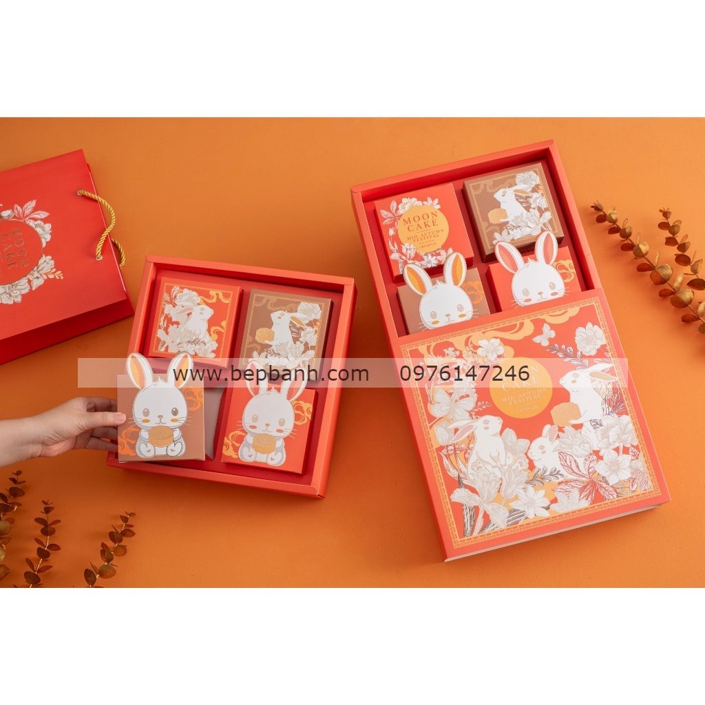 Hộp giấy trung thu 4 bánh > 200gr (4 hộp con) - Thỏ Cam Hộp giấy trung thu 4 bánh > 200gr (4 hộp con) - Thỏ Cam