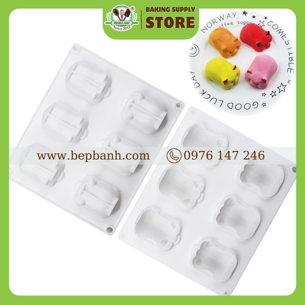 Khuôn silicon 6 con heo Khuôn silicon 6 con heo