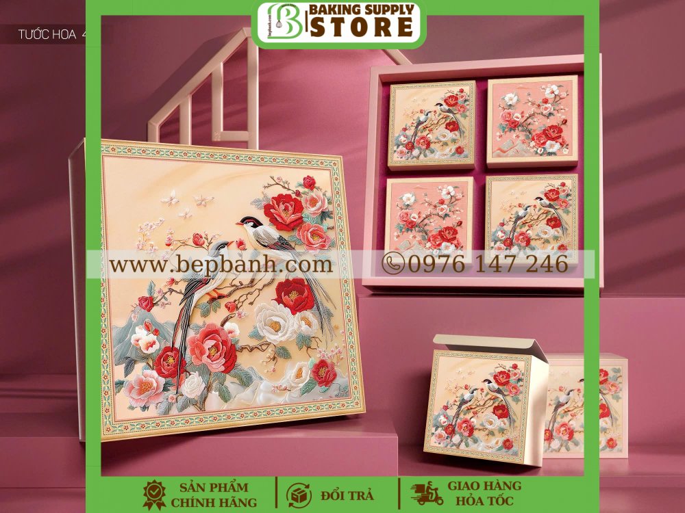 Hộp giấy trung thu 4 bánh >200gr (4HC) Tước Hoa 