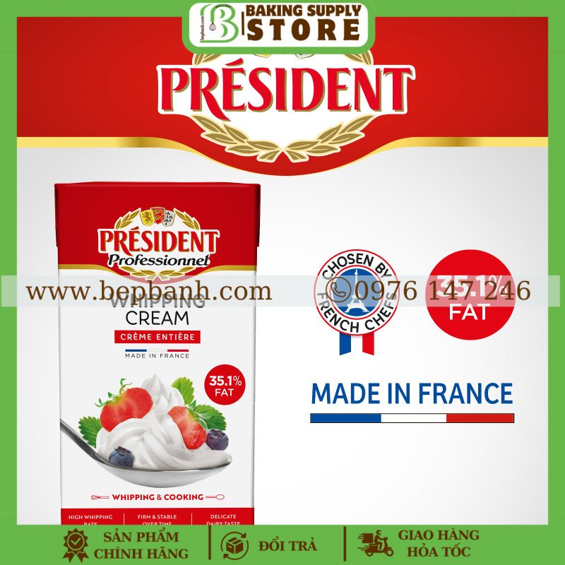 Whipping Cream / kem tươi President 200ml
