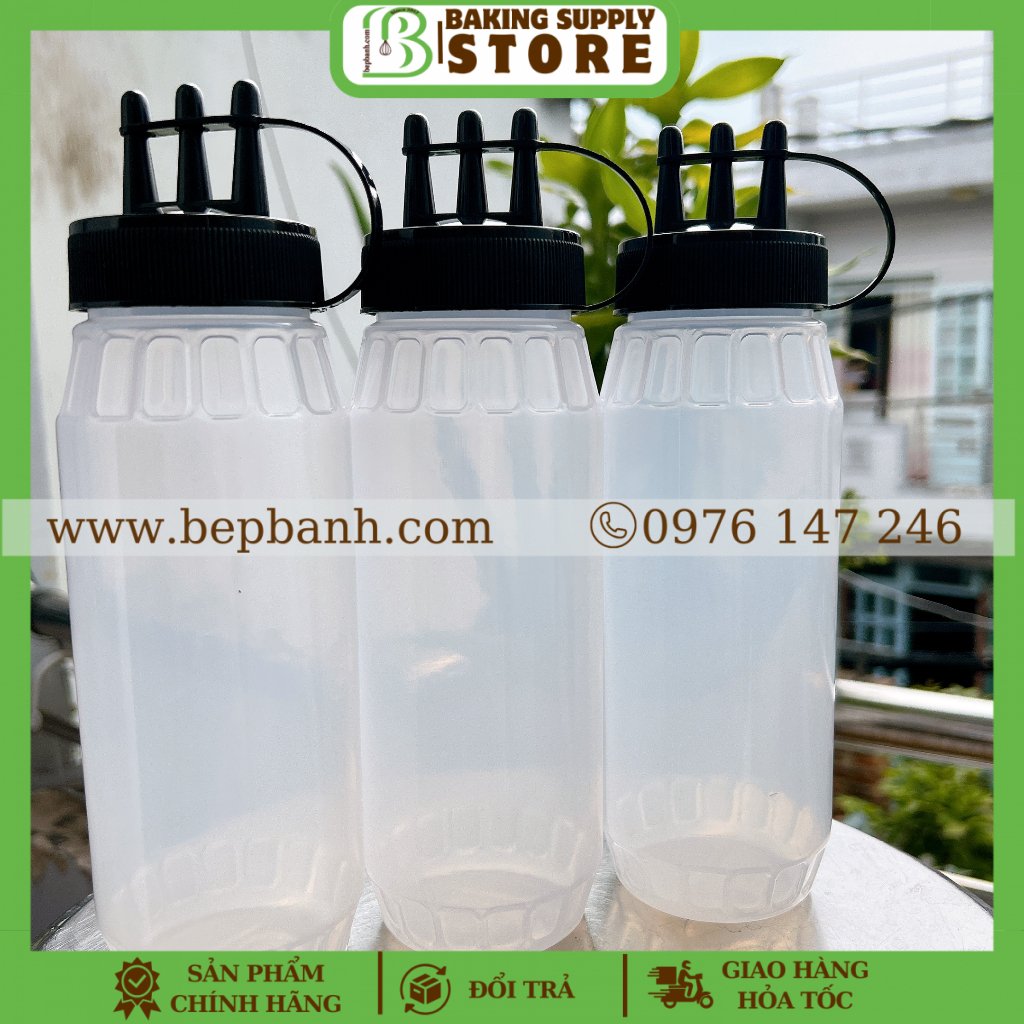 Chai nhựa đựng sốt 3 đầu