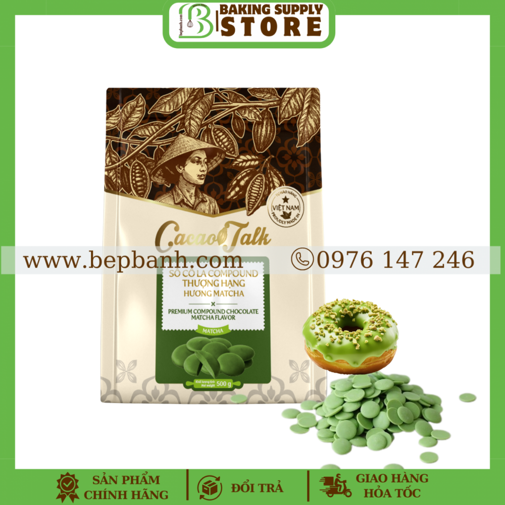 Chocolate nút Matcha compound Cacao Talk 500gr