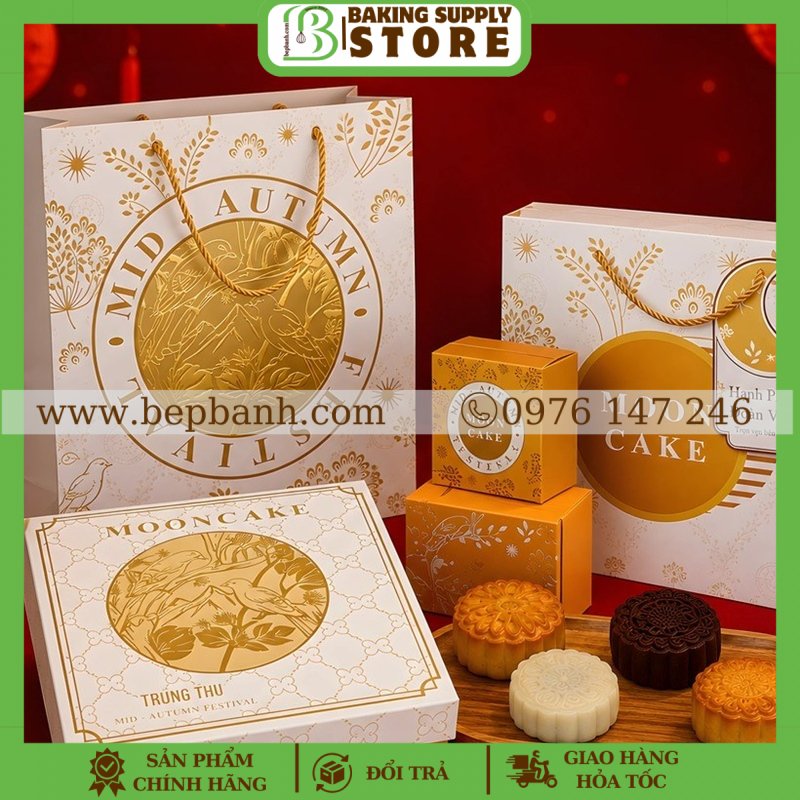 Hộp giấy trung thu 4 bánh >200gr (4HC) - Bạch Uyển