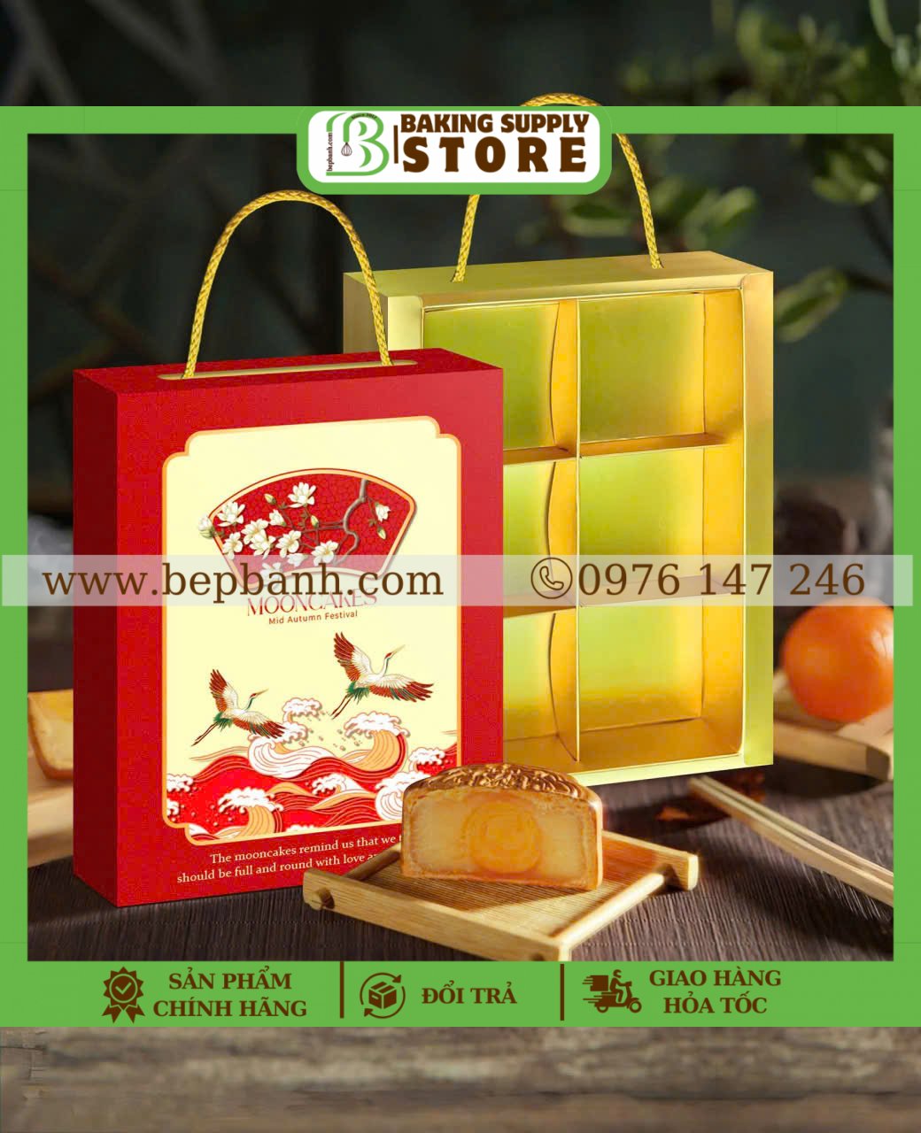 Hộp giấy trung thu 6 bánh 100gr Hạc ĐỎ