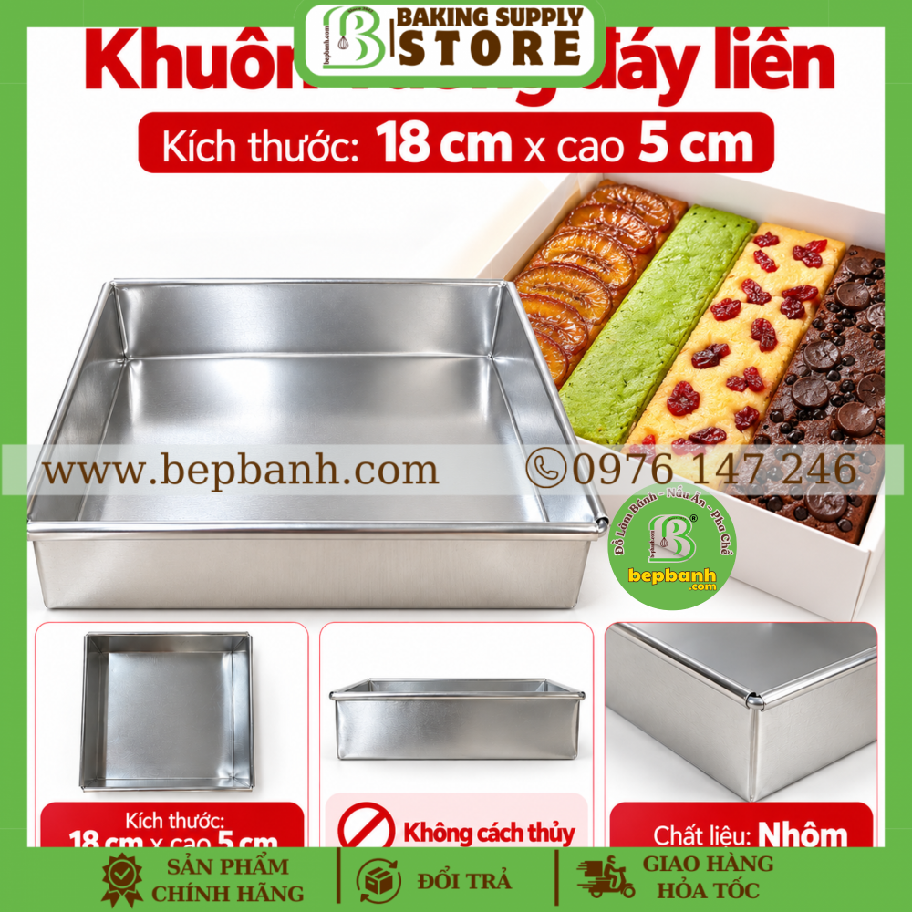 Khuôn vuông đáy liền cao 5cm - 18cm