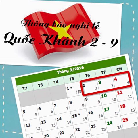 KẾ HOẠCH NGHỈ LỄ QUỐC KHÁNH 2-9-2016